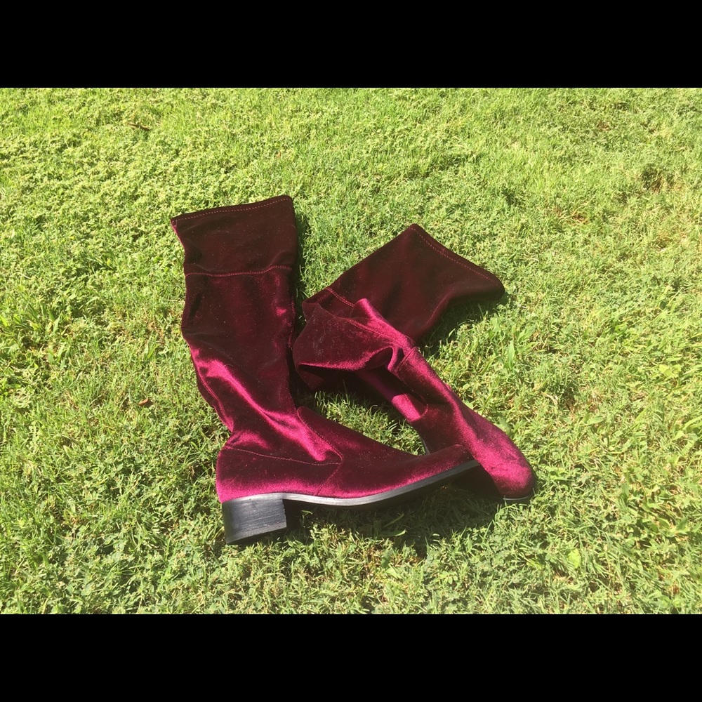 nwot Charles David Red velvet Over the knee boot - Picture 5 of 8